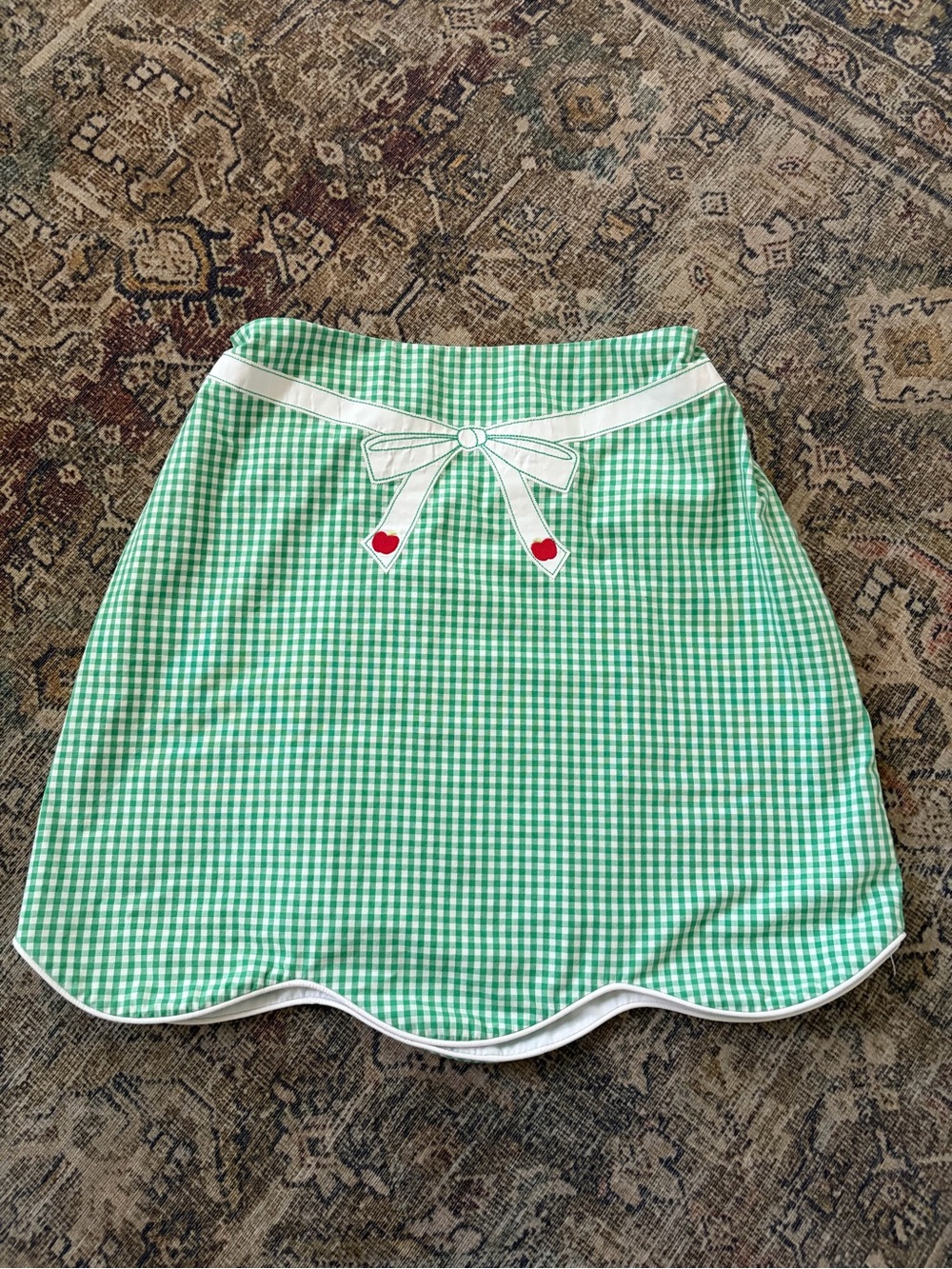 TBBC Green Gingham Scalloped Mini Skirt with Bow Trim